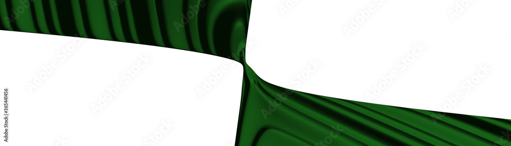 Poster ultra wide 3d illustration of a geometrical shape of forest green color on a white abstract backgrou