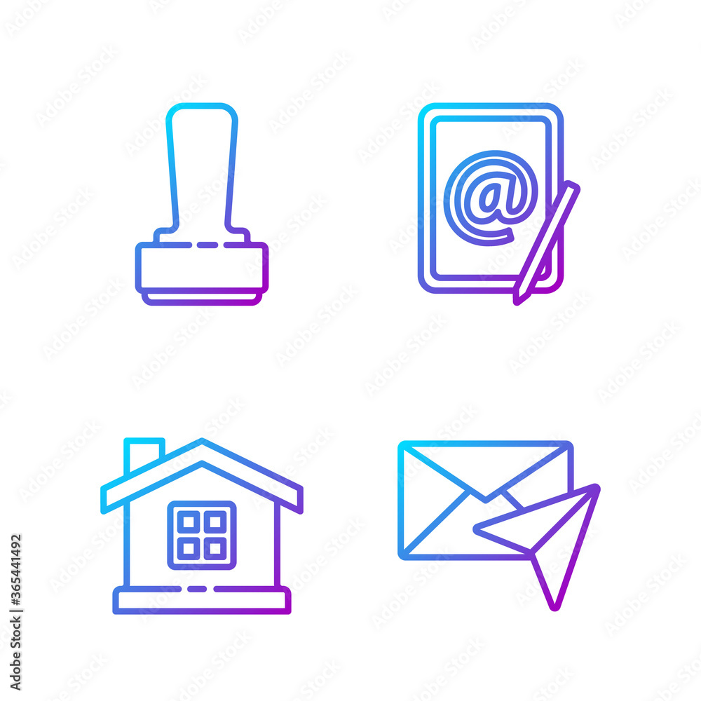 Poster set line envelope, house, stamp and mail and e-mail. gradient color icons. vector.