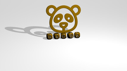 3D graphical image of panda vertically along with text built by metallic cubic letters from the top perspective, excellent for the concept presentation and slideshows. illustration and bear © Ali