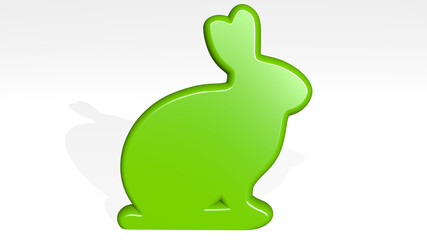 RABBIT stand with shadow. 3D illustration of metallic sculpture over a white background with mild texture. bunny and cute