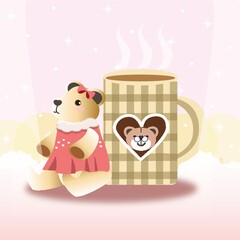 toy bear beside a bear mug