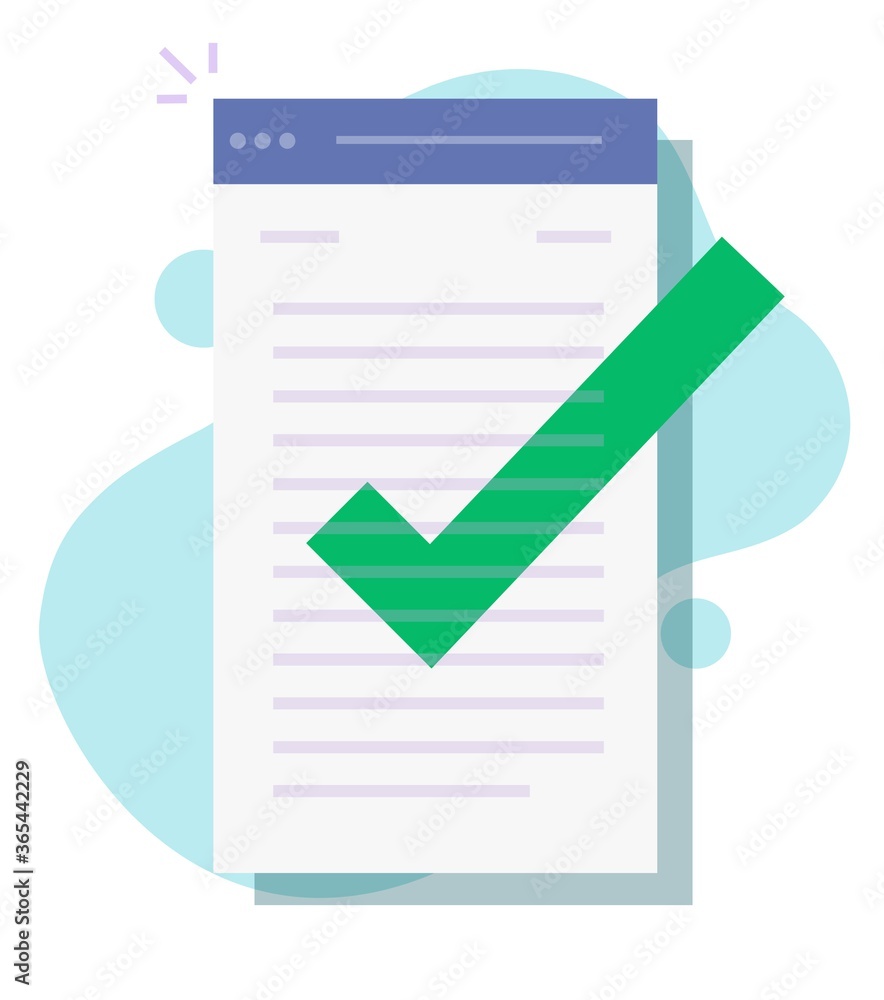 Poster approved and confirmed document text file check online on mobile web or quality control of writing a