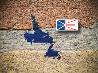 Map and flag of Newfoundland and Labrador, on concrete backgrounds, 3D illustration