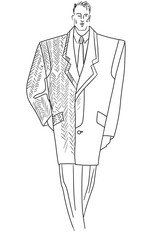 wide shoulders silhouette of man in a linear drawing herringbone coat