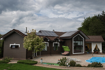 Solar panels on the big modern house