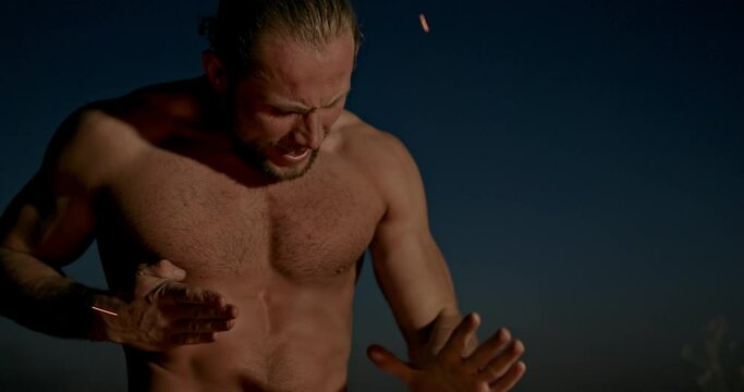 Practice of strength exercises, indomitable man
