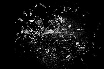 Broken glass on the black bachground.  Isolated realistic cracked glass effect - obrazy, fototapety, plakaty