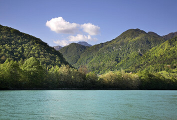 Reservoir on Soca River in Most na Soci. Slovenia