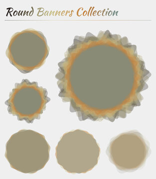 Round labels. Circular backgrounds in black green brown colors. Charming vector illustration.