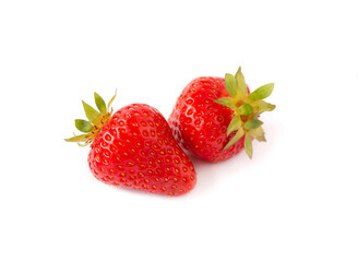 red strawberry, ripe juicy berry on a white background