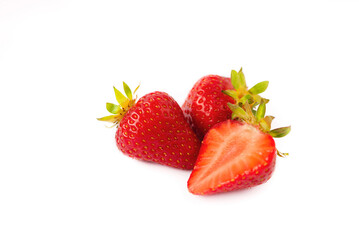 red strawberry, ripe juicy berry on a white background