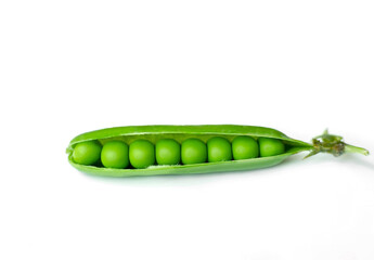 green ripe peas, green beans on a white background
