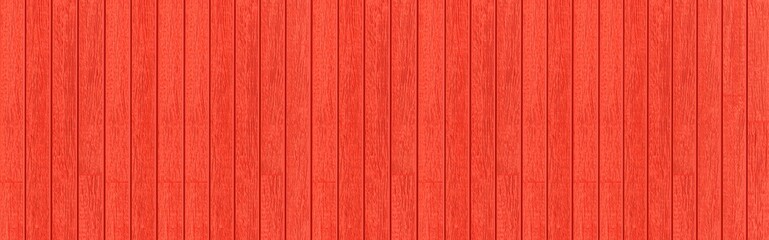 Panorama of Vintage style wooden fence painted red texture and seamless background