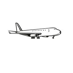 Commercial Jumbo Jet Plane Airliner Landing Side Retro Black and White