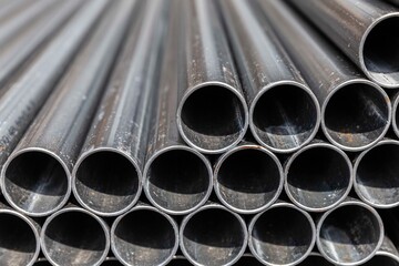 Close - up Stack of construction metal pipes