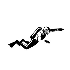 Scuba Diver Diving Side View Retro Black and White
