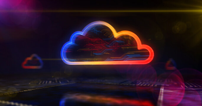 Cyber computing cloud symbols 3d illustration