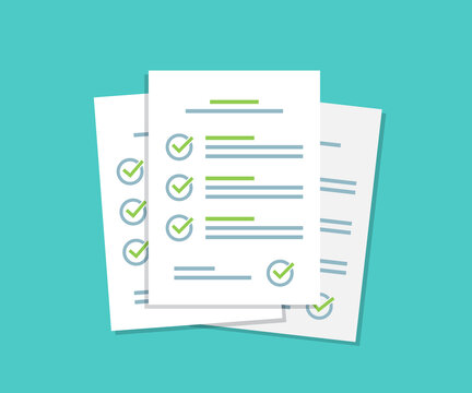 Document checklist paper sheets pile with tick in a flat design