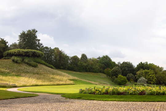 Merian Garden Park in Basel. Public park landscape. Botanical garden, Switzerland.