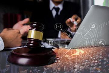 Concepts of Law and Legal services.	Law interface icons.