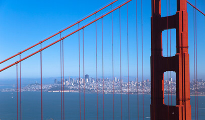 watching San Francisco downtown through Golden Bridge