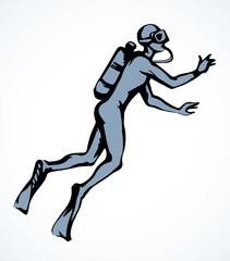 Scuba diver underwater. Vector drawing