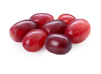 Grape bunch isolated on white background. Sweet ripe fresh pink fruit. Heap of red cardinal grapes. Clipping path. Full depth of field.