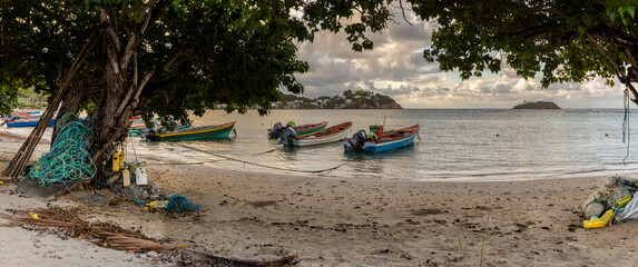 Fototapeta na wymiar boats on a tropical beach in Martinique