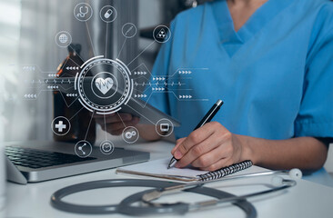 Medical technology and futuristic concept. Doctor hologram modern virtual screen interface.
