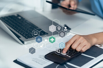 Medical technology and futuristic concept. Doctor hologram modern virtual screen interface.