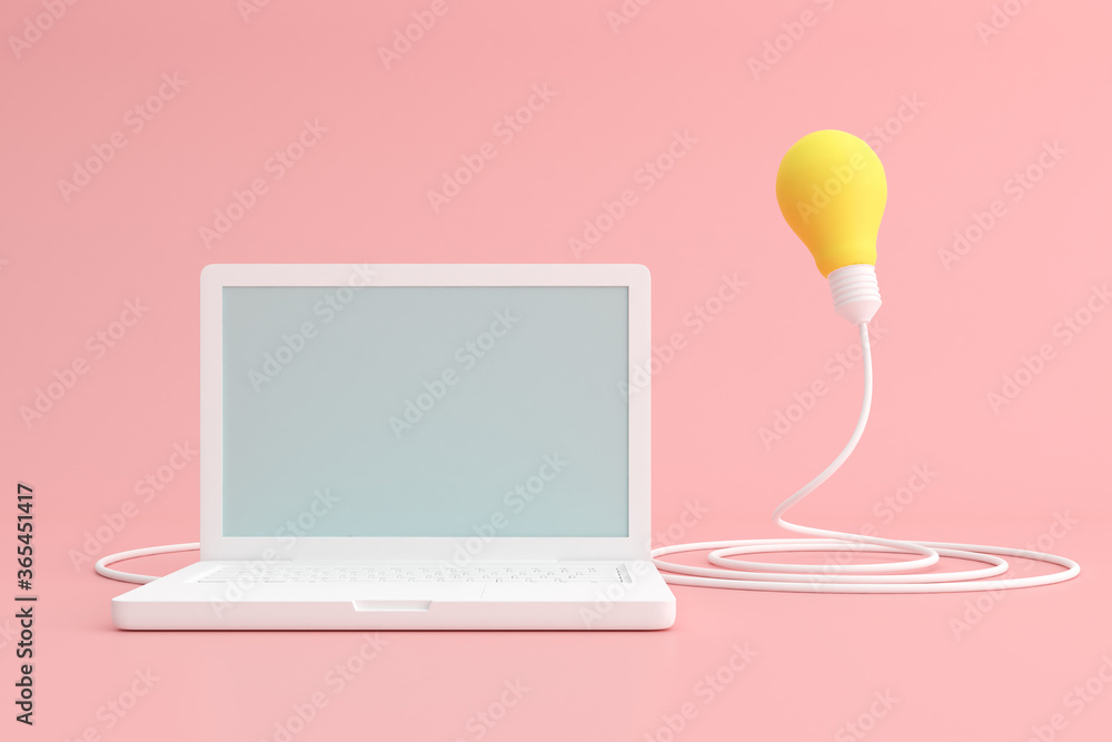 Aufkleber mock up of laptop with light bulb. 3d render.
