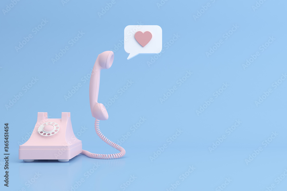 Aufkleber mock up of telephone and heart in speech bubble. 3d rendering.