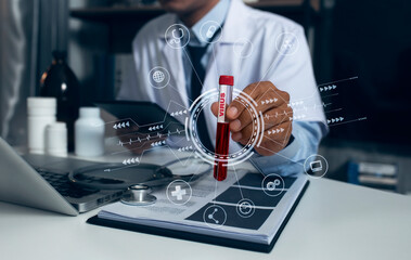 Medical technology and futuristic concept. Doctor hologram modern virtual screen interface.
