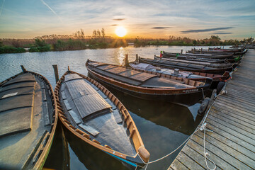 Sunset in the port of Catarroja in Albufera of Valencia.