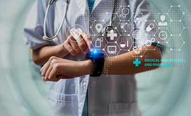 Medical technology and futuristic concept. Doctor hologram modern virtual screen interface.
