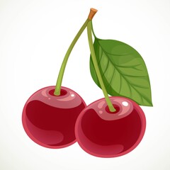 Two red cherries isolated on white background