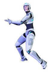 3D Rendering Female Robot on White