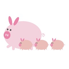 Obraz na płótnie Canvas piglets walking along pig cartoon