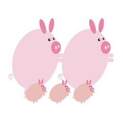 happy pig cartoon family