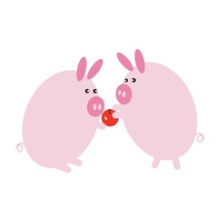 pig cartoon sharing an apple