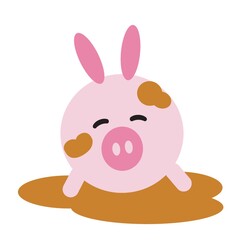 pig cartoon playing in the mud