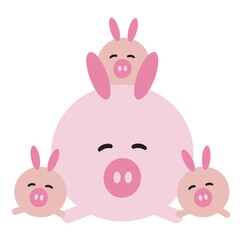 pig cartoon resting with its piglets © captainvector