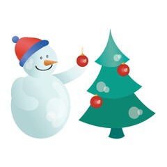 snowman decorating christmas tree