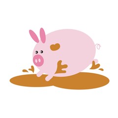 pig cartoon playing in the mud