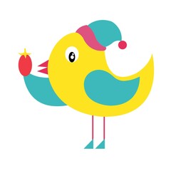 bird holding a strawberry