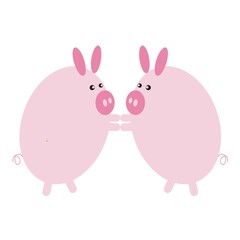 Fototapeta premium pig cartoons holding hands