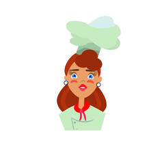 Young happy  chef woman in uniform. Vector illustration in cartoon flat style.