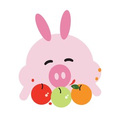 pig cartoon with fruits