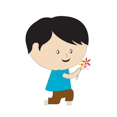 boy holding flowers on bended knee