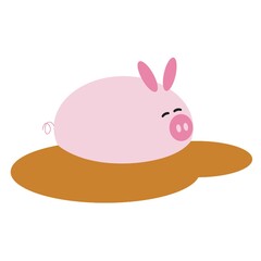pig cartoon resting in the mud
